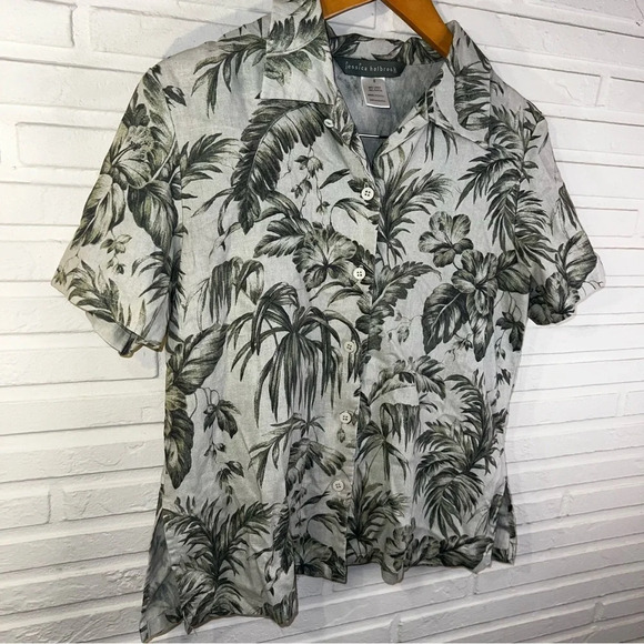 Jessica Holbrook Green Tropical Linen Vacation Top, Women’s Size Small - Picture 2 of 8